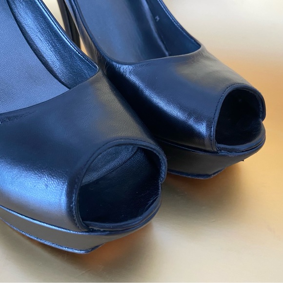 Stuart Weitzman Leather Platform Heels Peep Toe Black - Picture 4 of 16